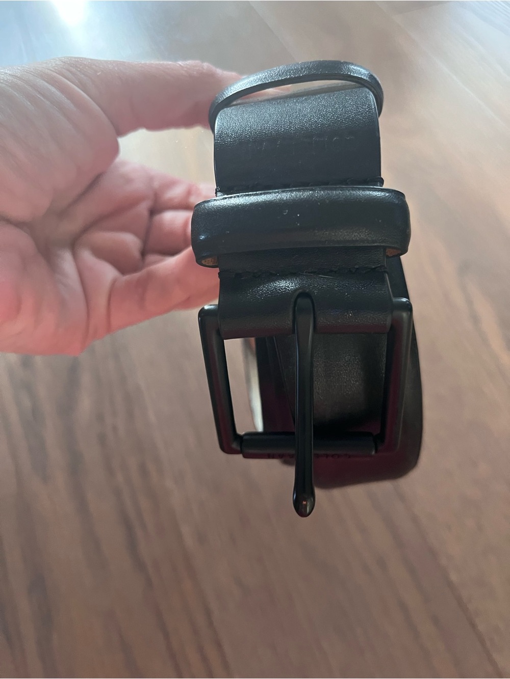 Cole Haan Black Leather Men's Belt with Matte Black Buckle